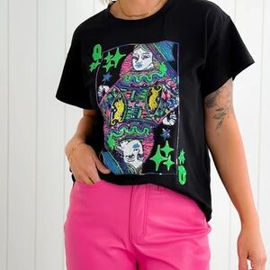 Queen of Sparkles Sequin Queen of Diamonds Graphic Tee - Black size XL